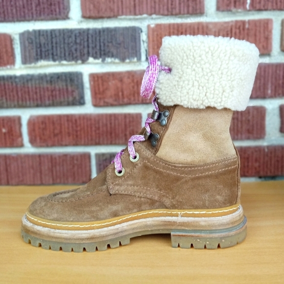 NWT AGL Genuine Shearling Lined Kid-Suede Lace-Up Boots in Tobacco Sz. 7 - Picture 3 of 7